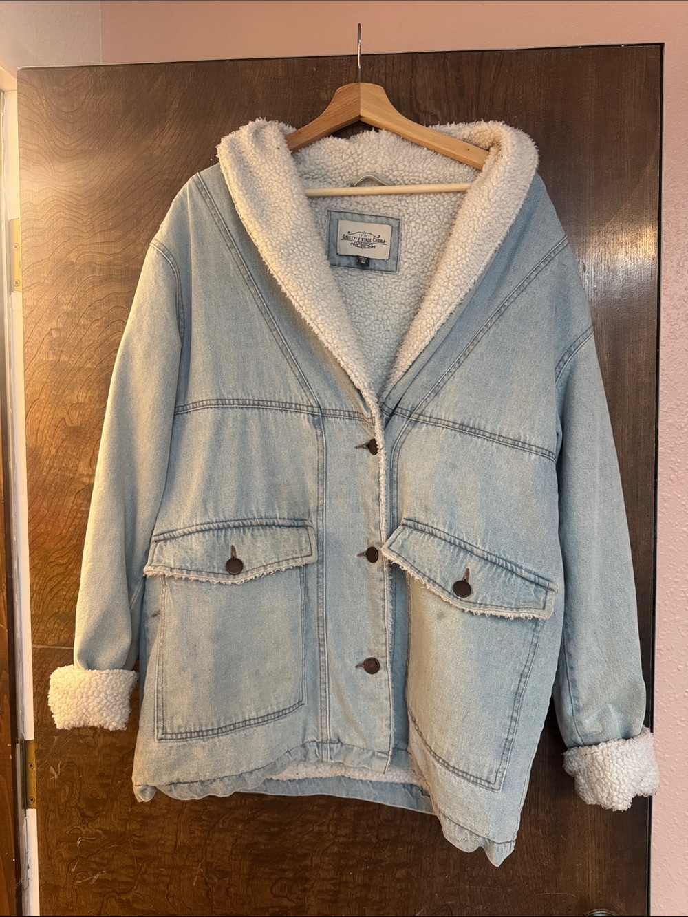 Light Wash Sherpa-Lined Denim Jacket